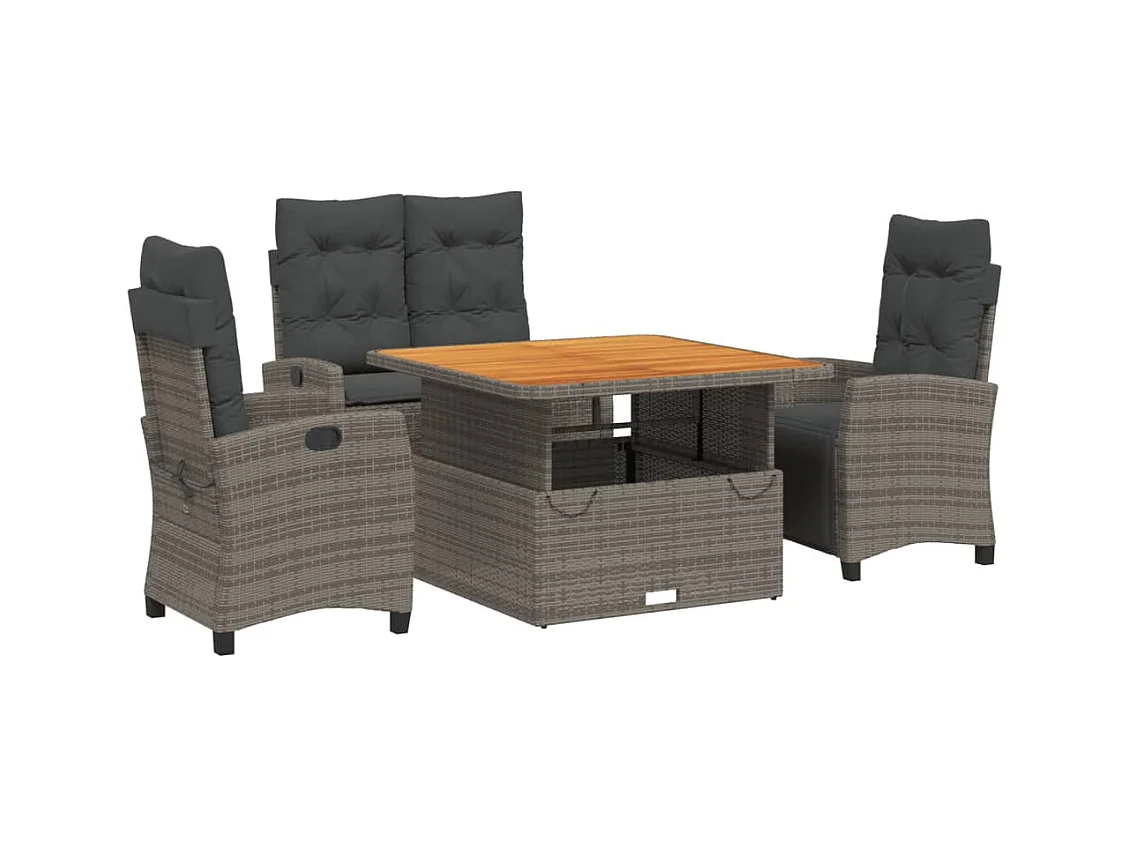 Spello  Ensemble à manger jardin 4pcs et coussins Gris Résine tressée