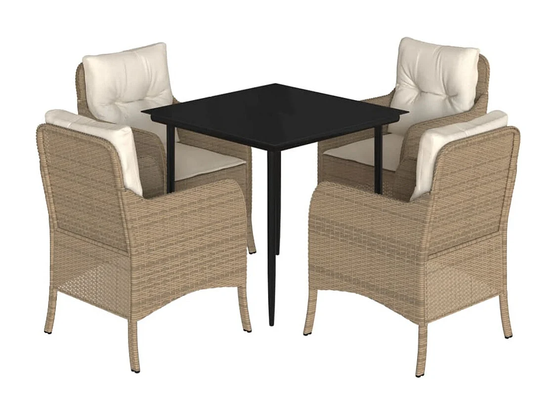 Randwijk  5-delige Tuinset met kussens poly rattan beige