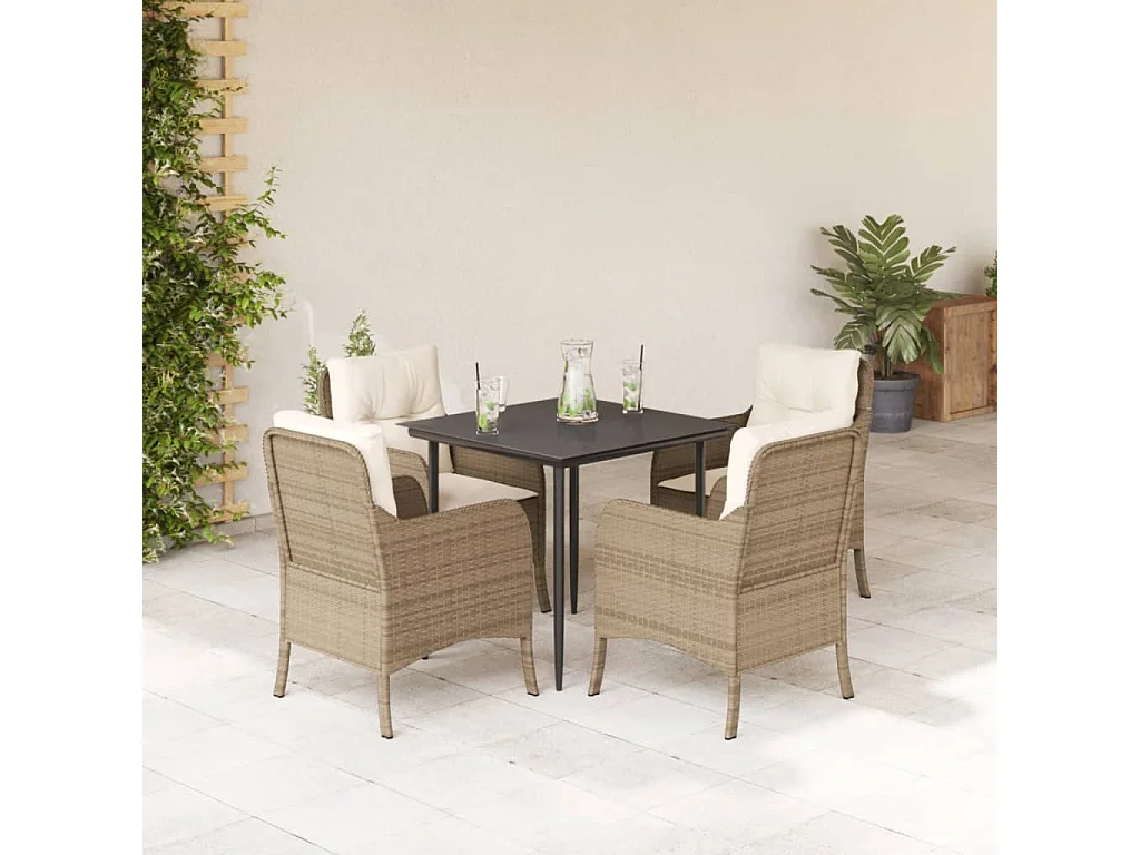 Randwijk  5-delige Tuinset met kussens poly rattan beige