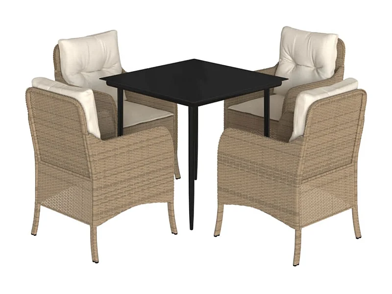 Randwijk  5-delige Tuinset met kussens poly rattan beige