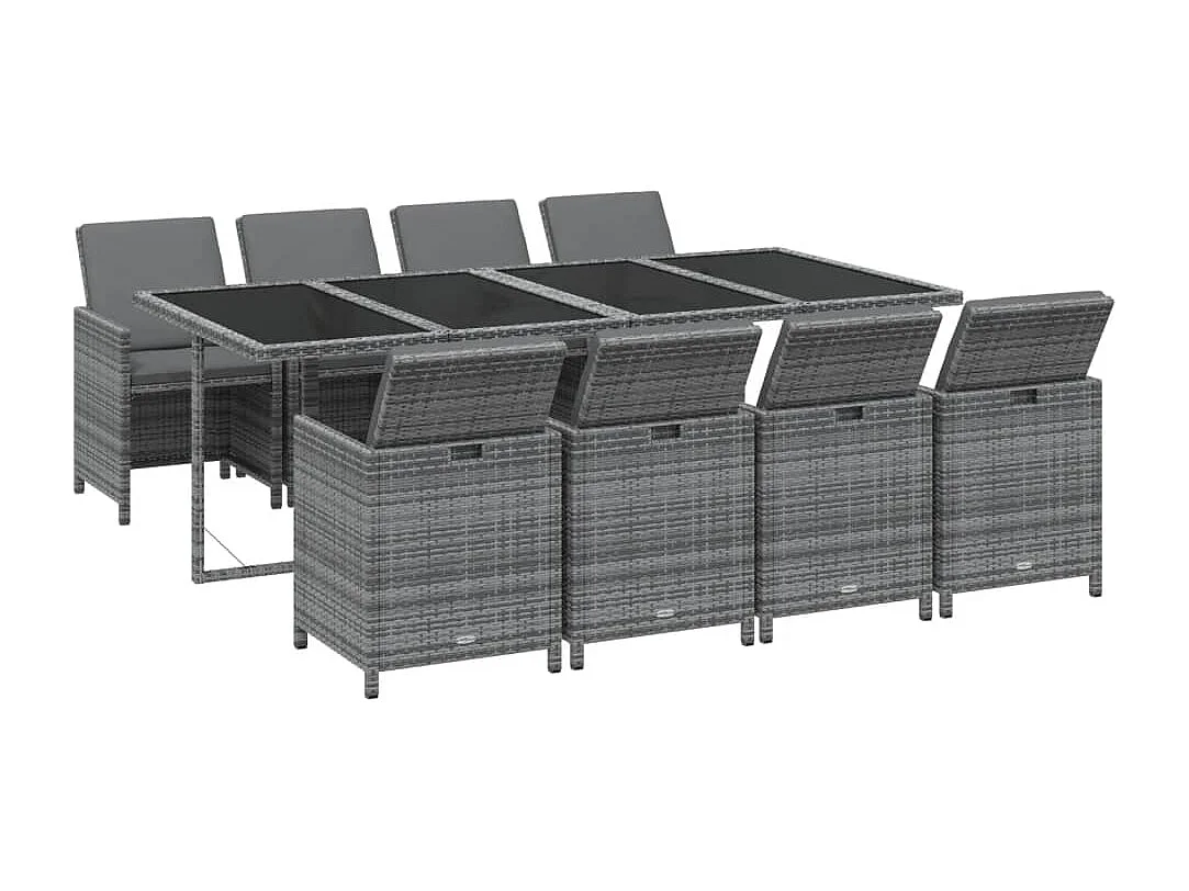 Hugo  9-delige Tuinset met kussens poly rattan grijs