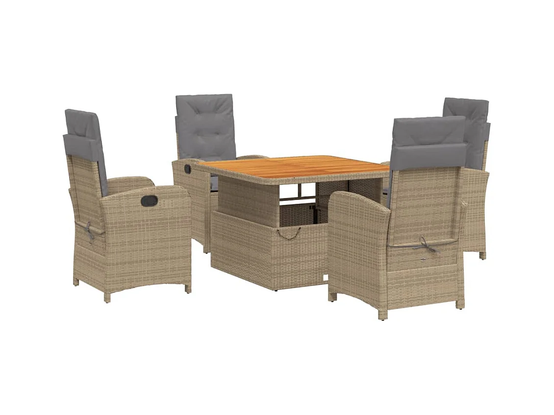 Margot  Ensemble à manger de jardin avec coussins 5pcs Beige poly rotin