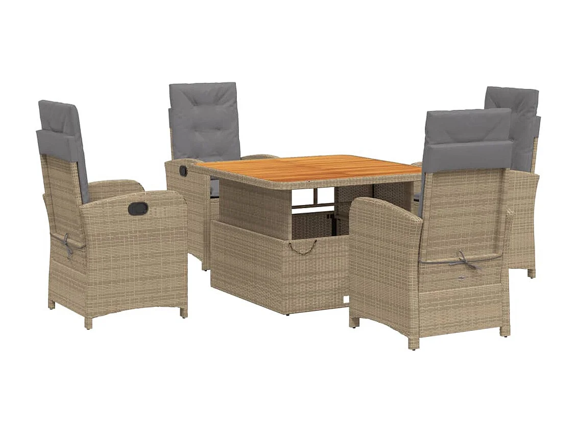 Margot  Ensemble à manger de jardin avec coussins 5pcs Beige poly rotin