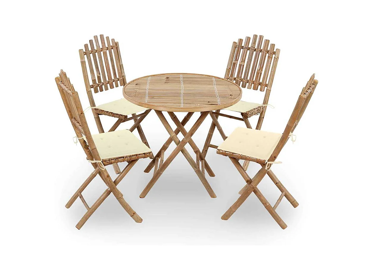 Blaire  Mobilier à dîner d'extérieur pliable 5 pcs avec coussins bambou