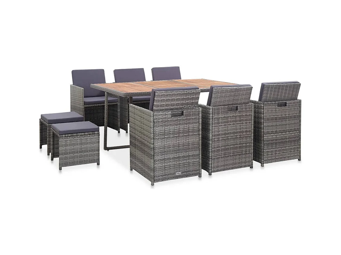 Claire-Étienne  11-delige Tuinset poly rattan en acaciahout antraciet