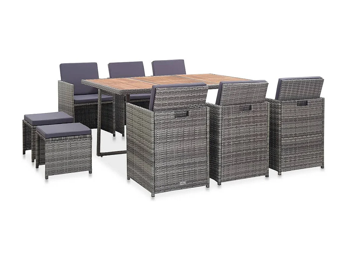 Claire-Étienne  11-delige Tuinset poly rattan en acaciahout antraciet