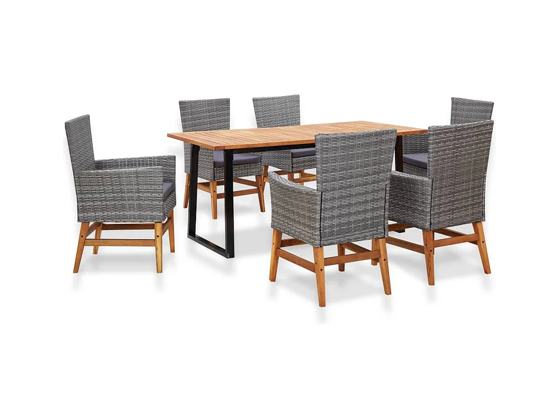 Abdelilah  Mobilier d'extérieur 7 pcs résine tressée et bois d'acacia gris