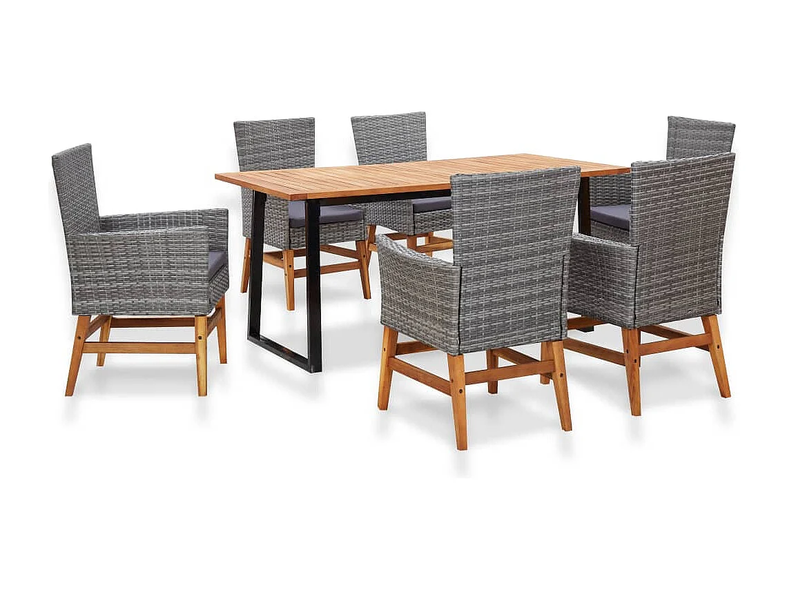 Abdelilah  Mobilier d'extérieur 7 pcs résine tressée et bois d'acacia gris