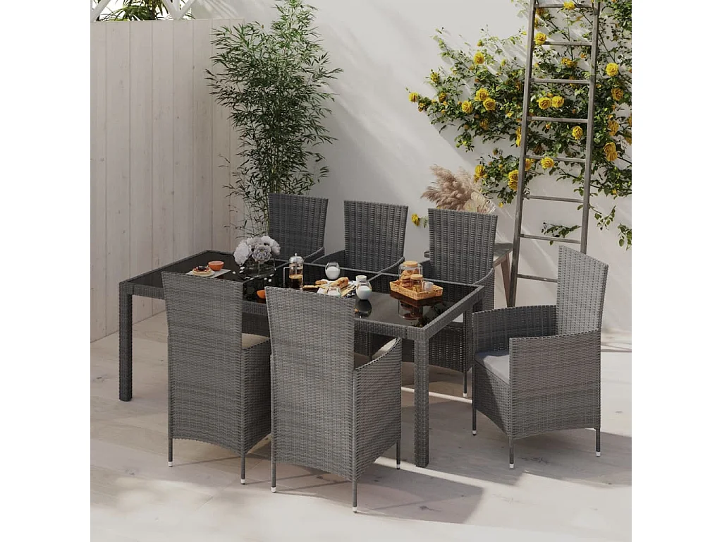 Prolenta Premium -  Salon de jardin 7 pcs avec coussins Résine tressée Gris