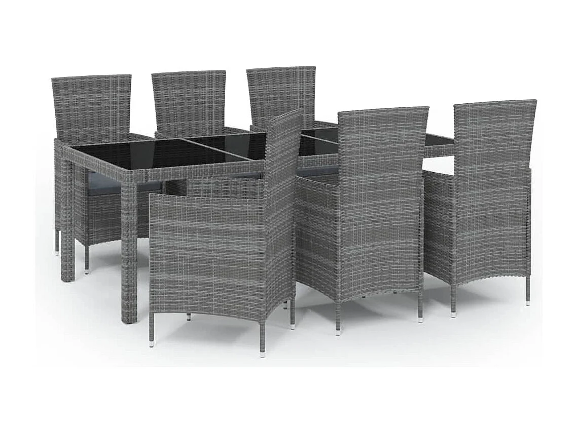 Prolenta Premium -  Salon de jardin 7 pcs avec coussins Résine tressée Gris