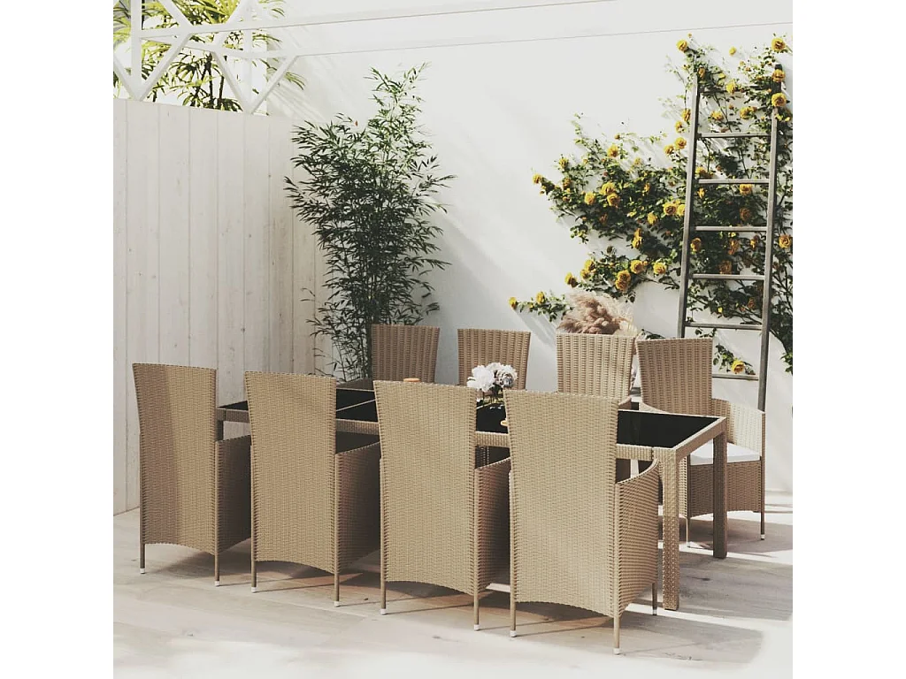 Prolenta Premium -  Ensemble à dîner de jardin 9 pcs coussins Résine tressée Beige