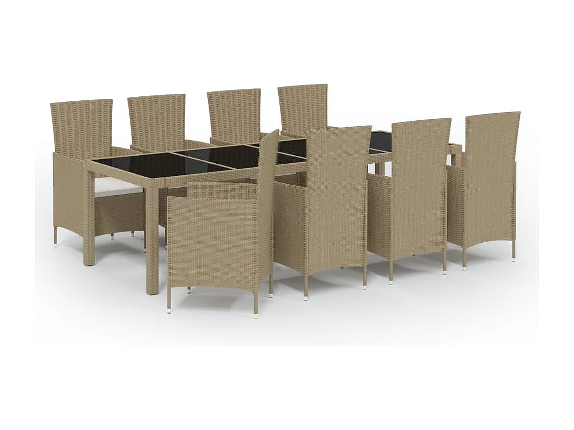 Prolenta Premium -  Ensemble à dîner de jardin 9 pcs coussins Résine tressée Beige