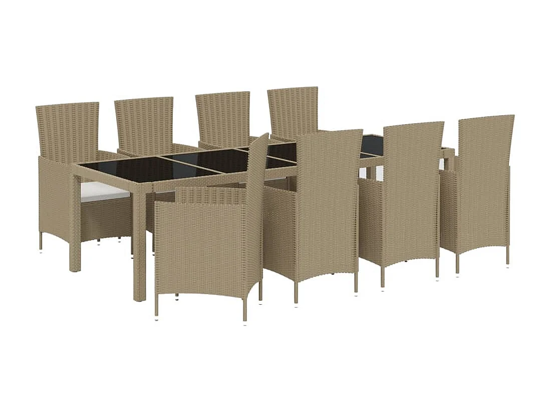 Prolenta Premium -  Ensemble à dîner de jardin 9 pcs coussins Résine tressée Beige