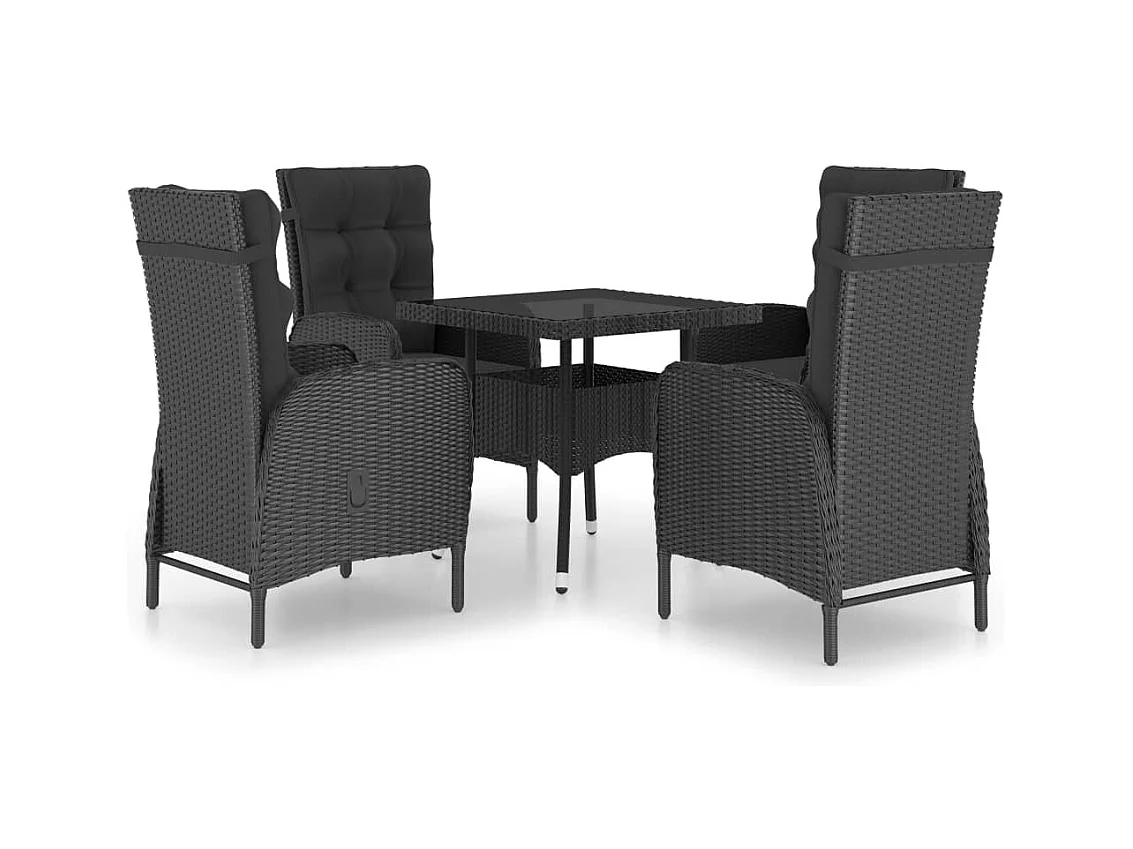 Tatum  5-delige Tuinset poly rattan en glas zwart