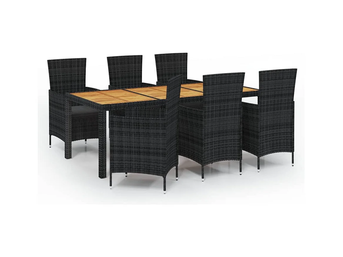 Ewald  Salon de jardin 7 pcs avec coussins résine tressée noir