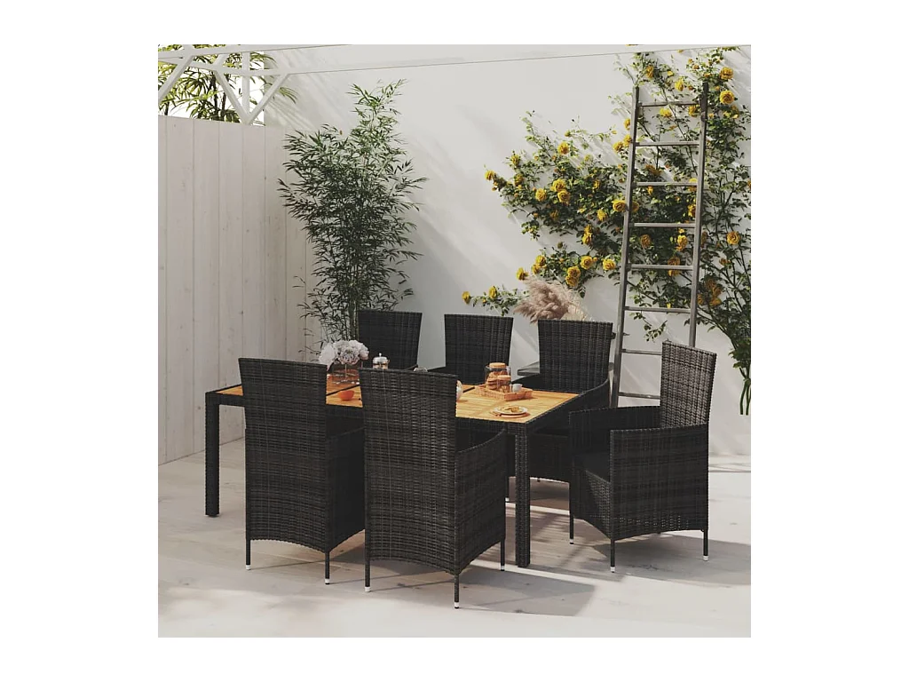 Ewald  Salon de jardin 7 pcs avec coussins résine tressée noir