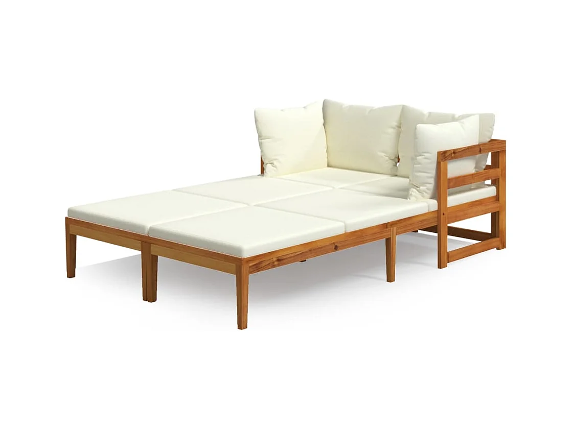 Carrollton  Chaises longues et coussins blanc crème lot de 2 bois d'acacia