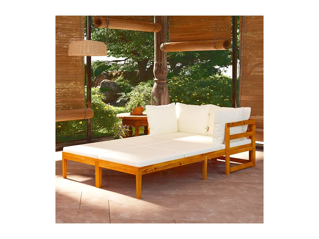 Carrollton  Chaises longues et coussins blanc crème lot de 2 bois d'acacia