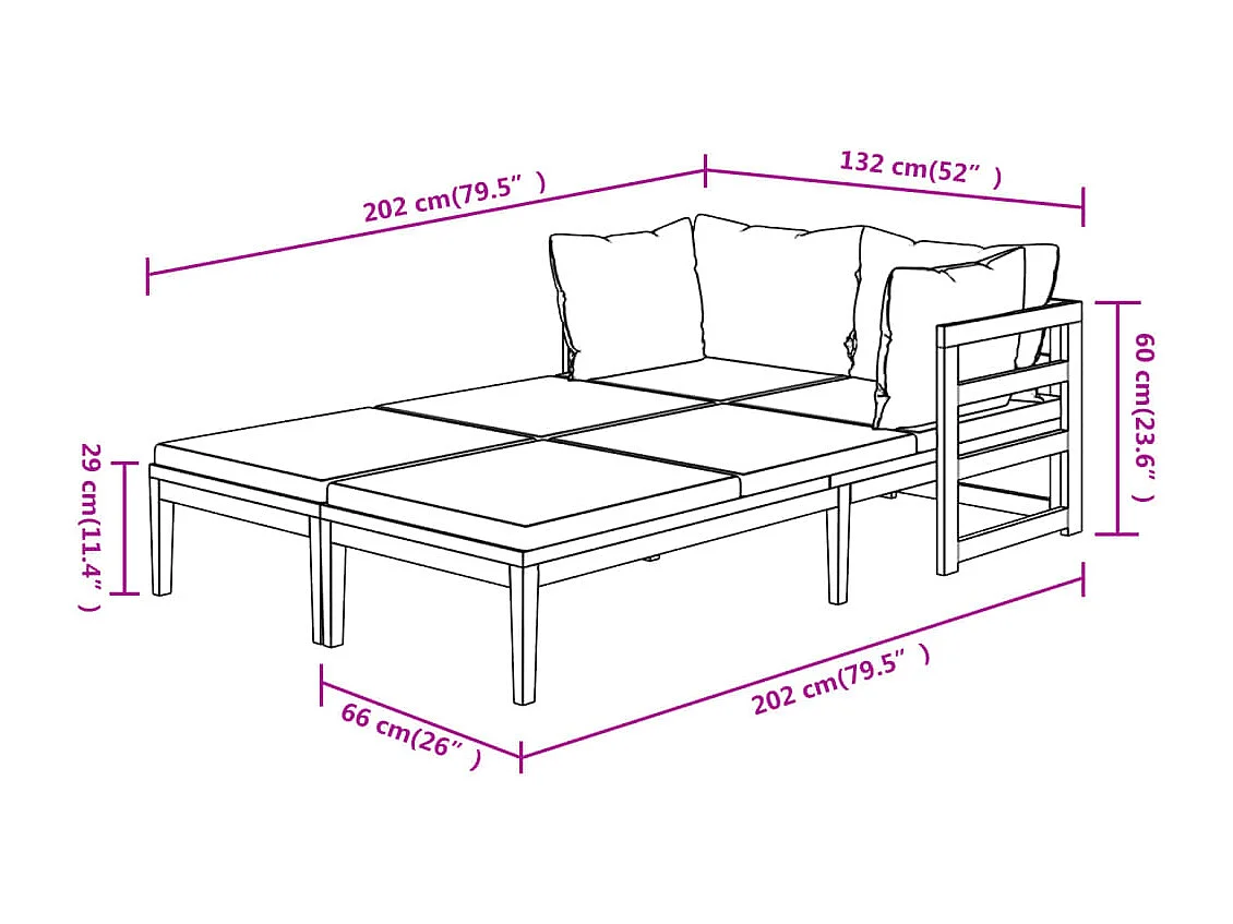 Carrollton  Ligstoelen 2 st met crèmewitte kussens acaciahout