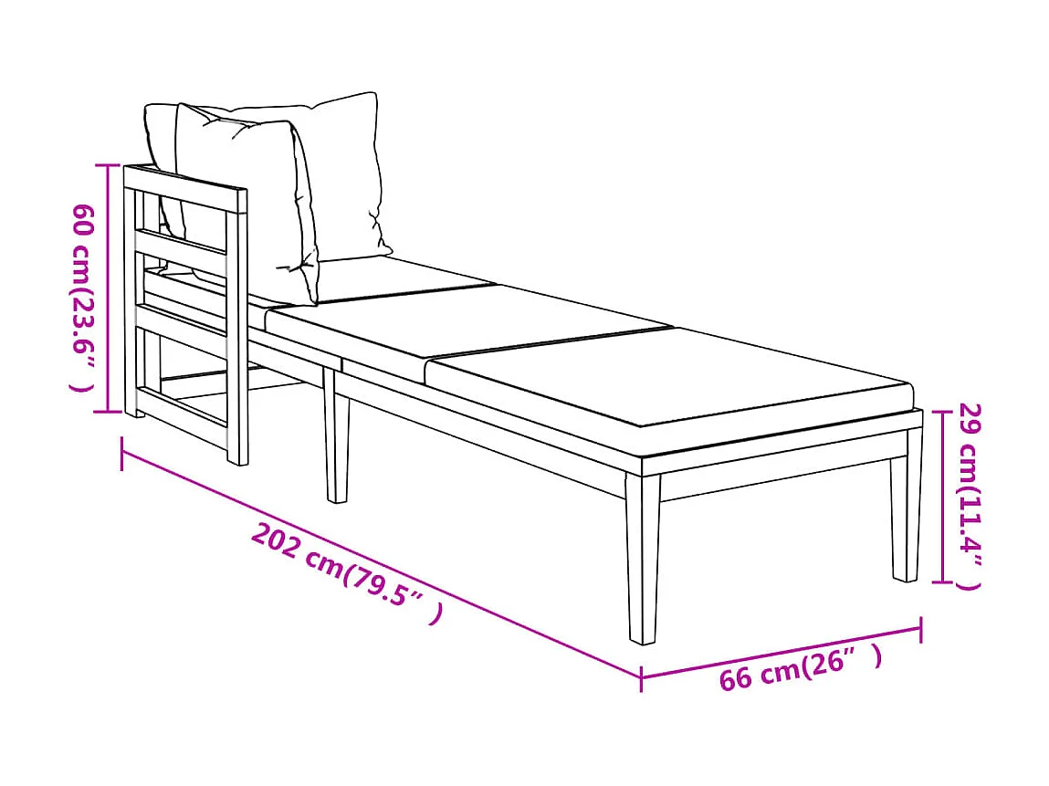 Carrollton  Chaises longues et coussins blanc crème lot de 2 bois d'acacia