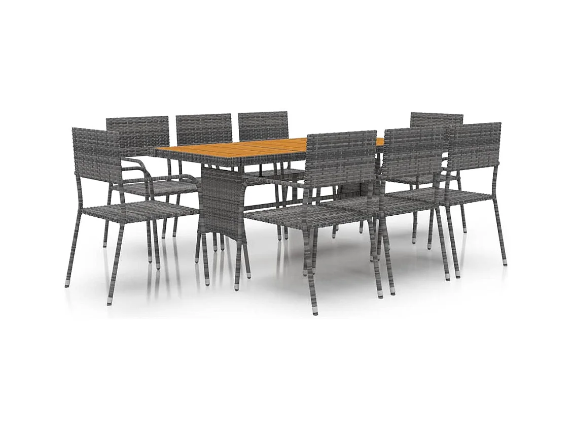 Sophie-Liliane  Mobilier à dîner d'extérieur 9 pcs Résine tressée Gris