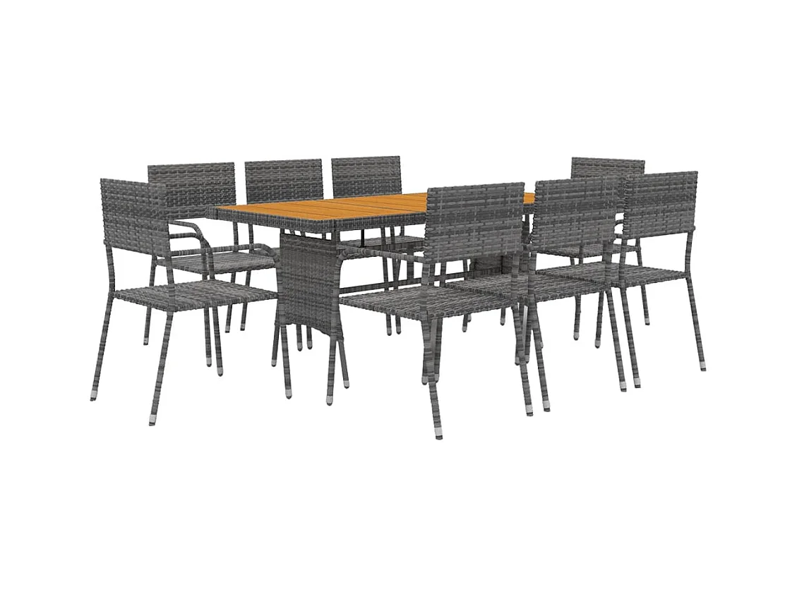 Sophie-Liliane  Mobilier à dîner d'extérieur 9 pcs Résine tressée Gris