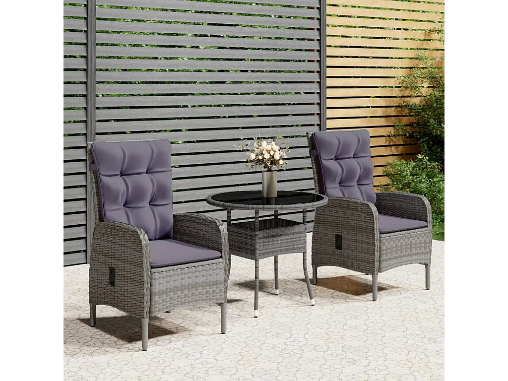 Ortona  Ensemble de bistro de jardin 3 pcs Résine tressée Gris