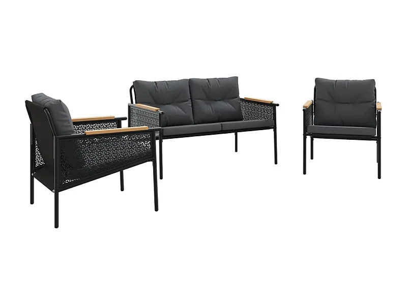 Arielia  Ensemble de meubles de balcon avec coussins 3 pcs noir acier