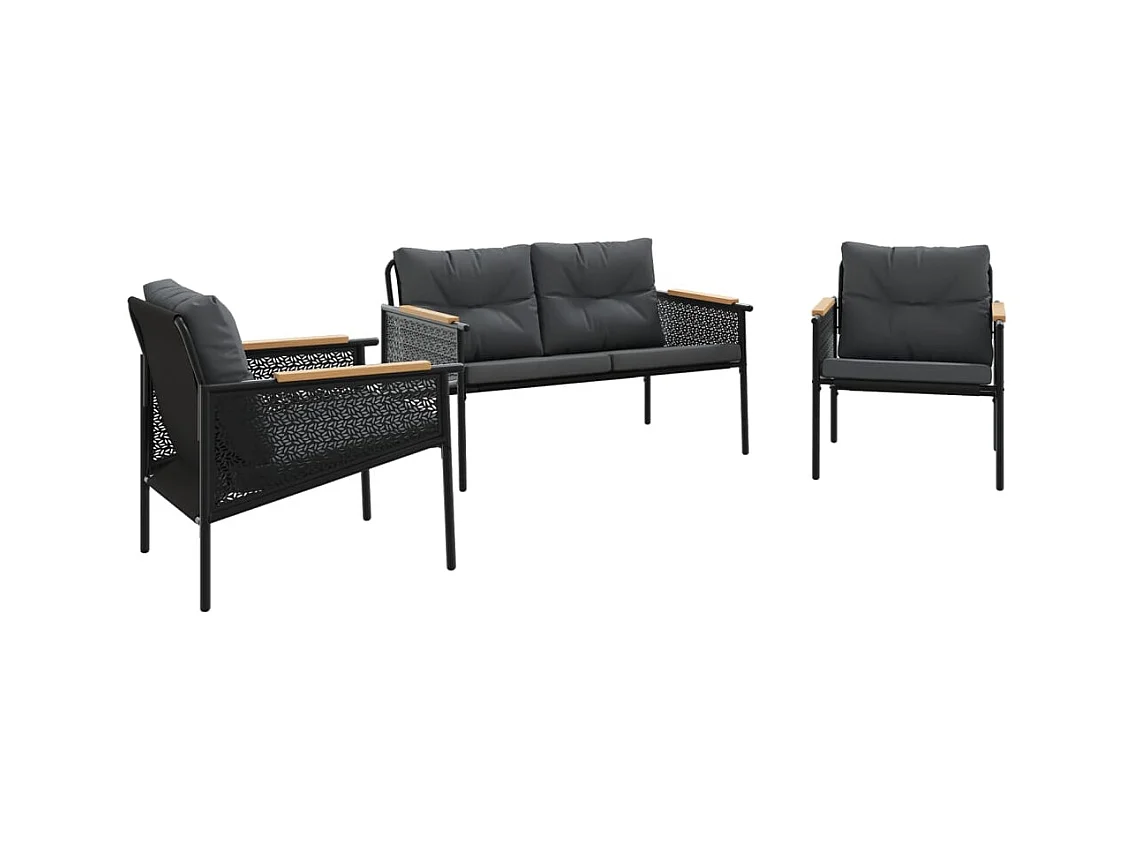 Arielia  Ensemble de meubles de balcon avec coussins 3 pcs noir acier