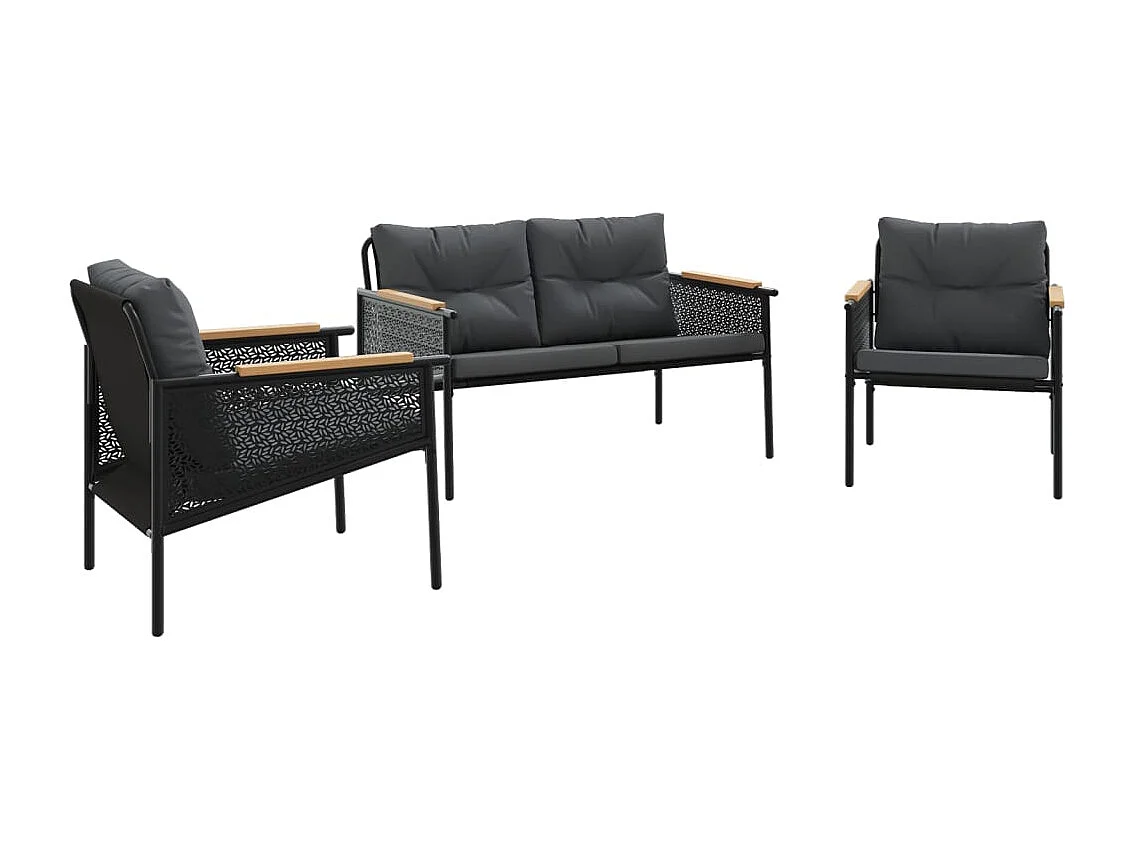 Arielia  Ensemble de meubles de balcon avec coussins 3 pcs noir acier
