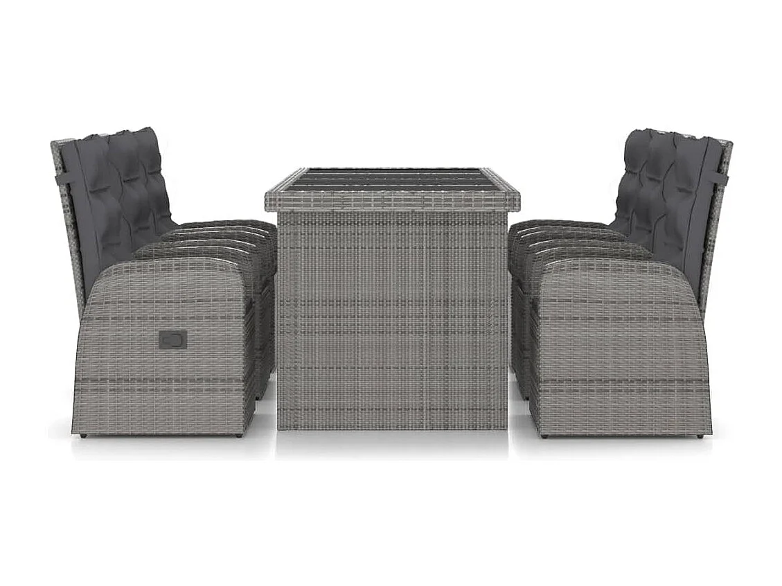 Doulough  Salon de jardin 7 pcs avec coussins Résine tressée Gris