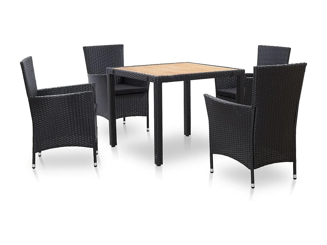 Ewald  Salon de jardin 5 pcs avec coussins résine tressée noir