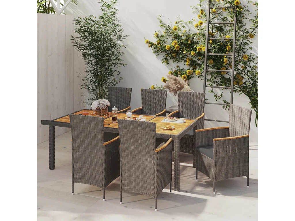 Garden Furniture -  Salon de jardin 7 pcs avec coussins Résine tressée Gris
