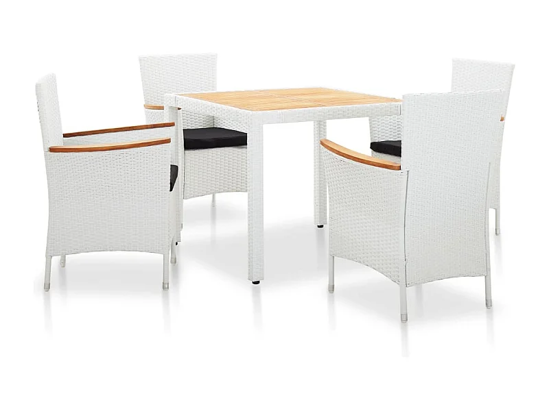 Horindor  Juego de comedor de jardín 5 piezas ratán sintético blanco