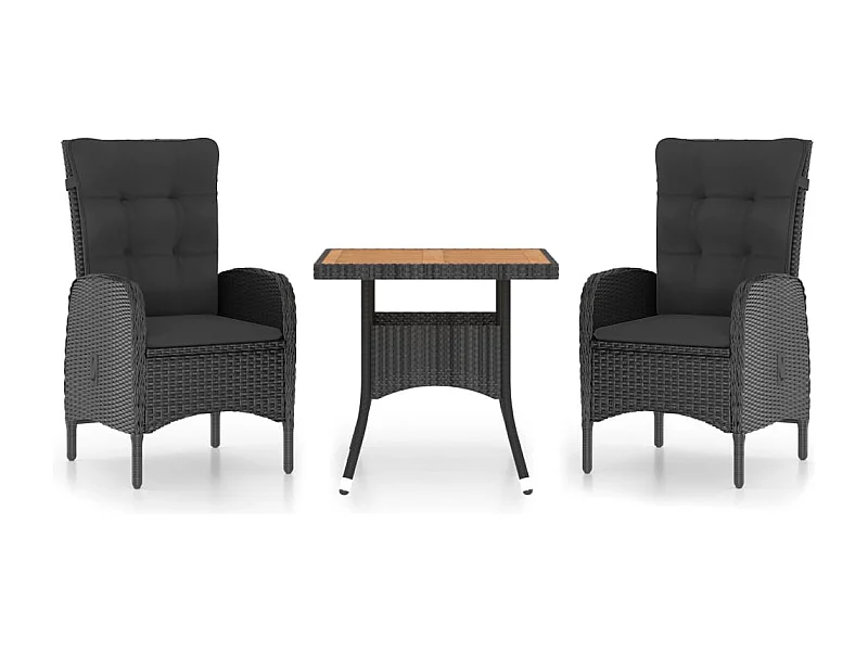 Tatum  Muebles de jardín 3 piezas ratán sintético negro madera acacia