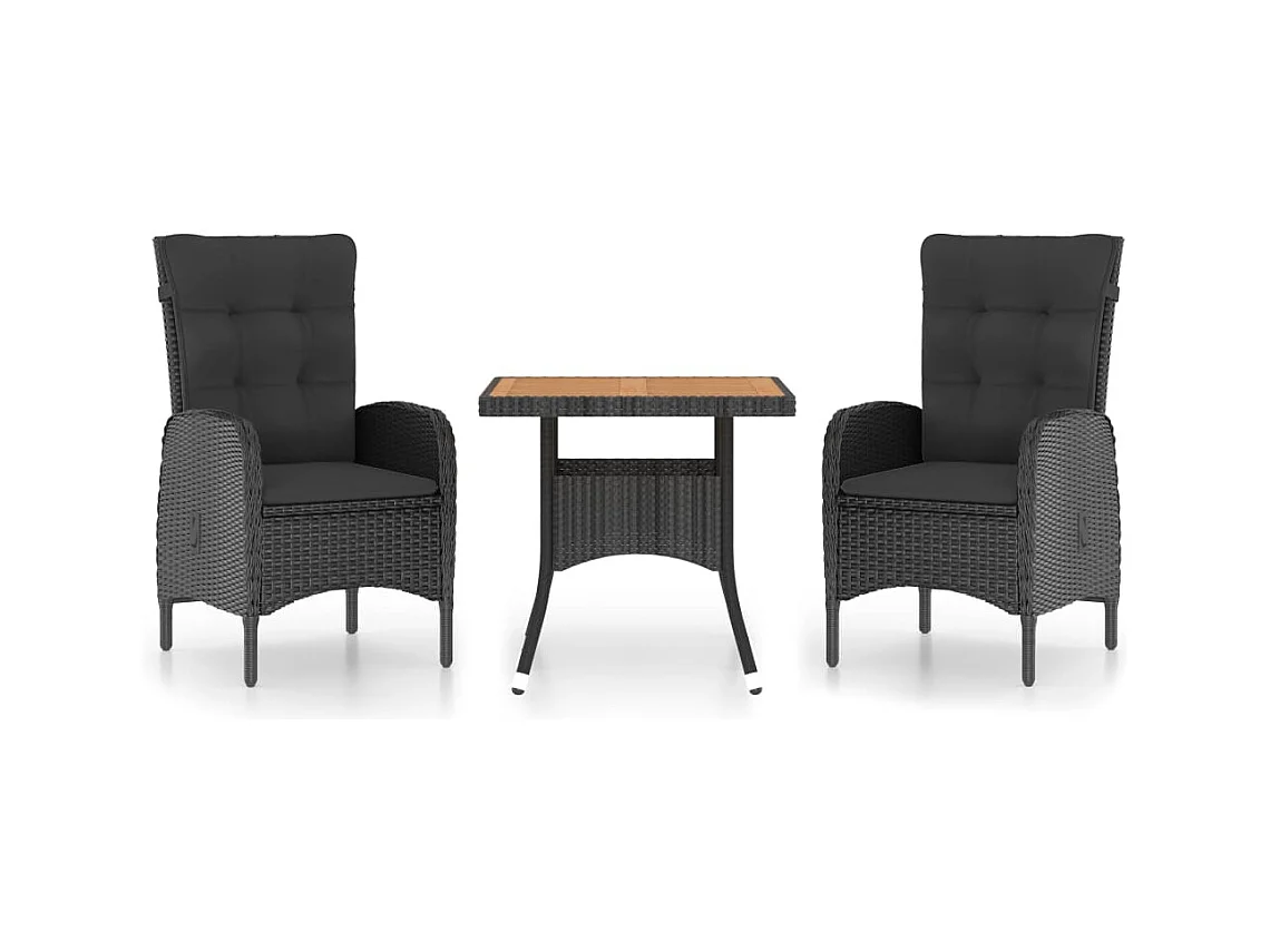 Tatum  Ensemble à dîner de jardin 3 pcs Résine tressée et acacia Noir