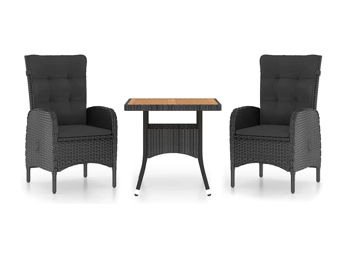 Tatum  Muebles de jardín 3 piezas ratán sintético negro madera acacia