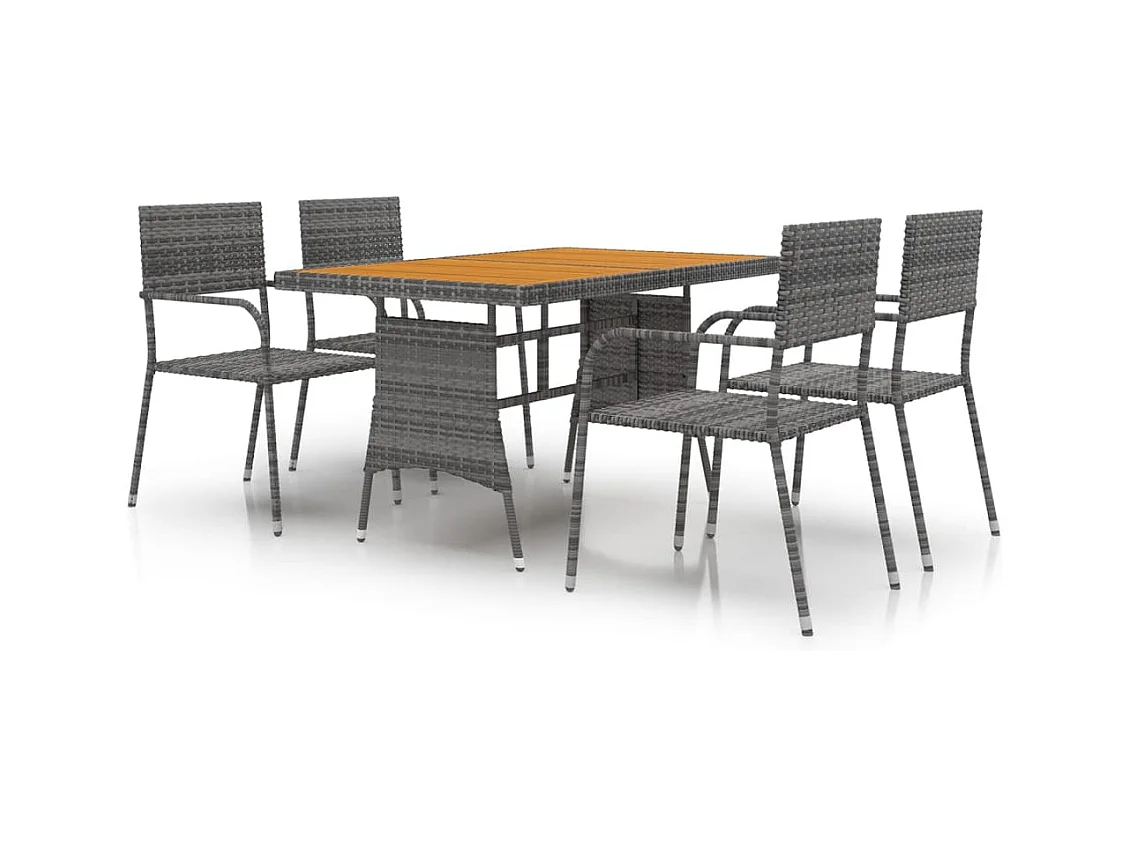 Lemvig  Mobilier à dîner d'extérieur 5 pcs Résine tressée Gris