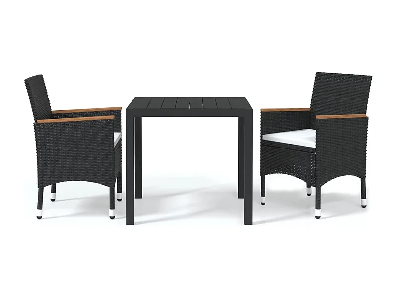 Kelly  Ensemble à dîner de jardin avec coussins 3 pcs poly rotin noir