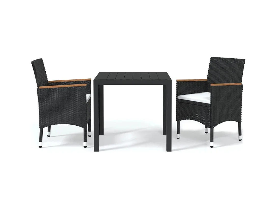 Kelly  Ensemble à dîner de jardin avec coussins 3 pcs poly rotin noir