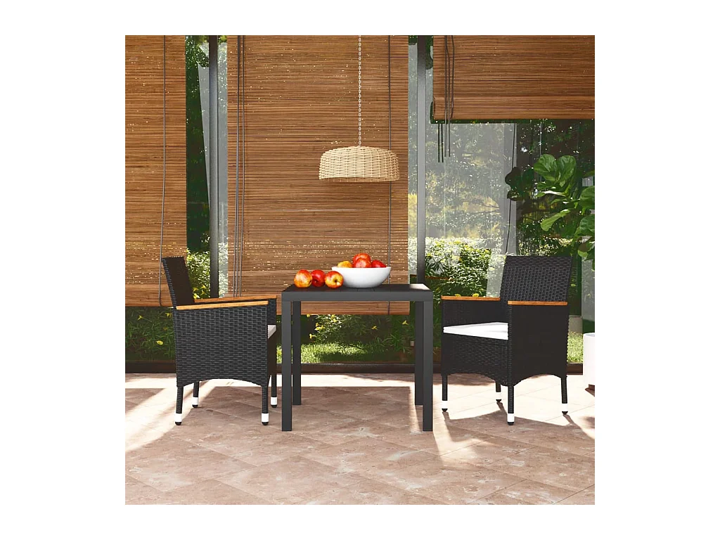 Kelly  Ensemble à dîner de jardin avec coussins 3 pcs poly rotin noir