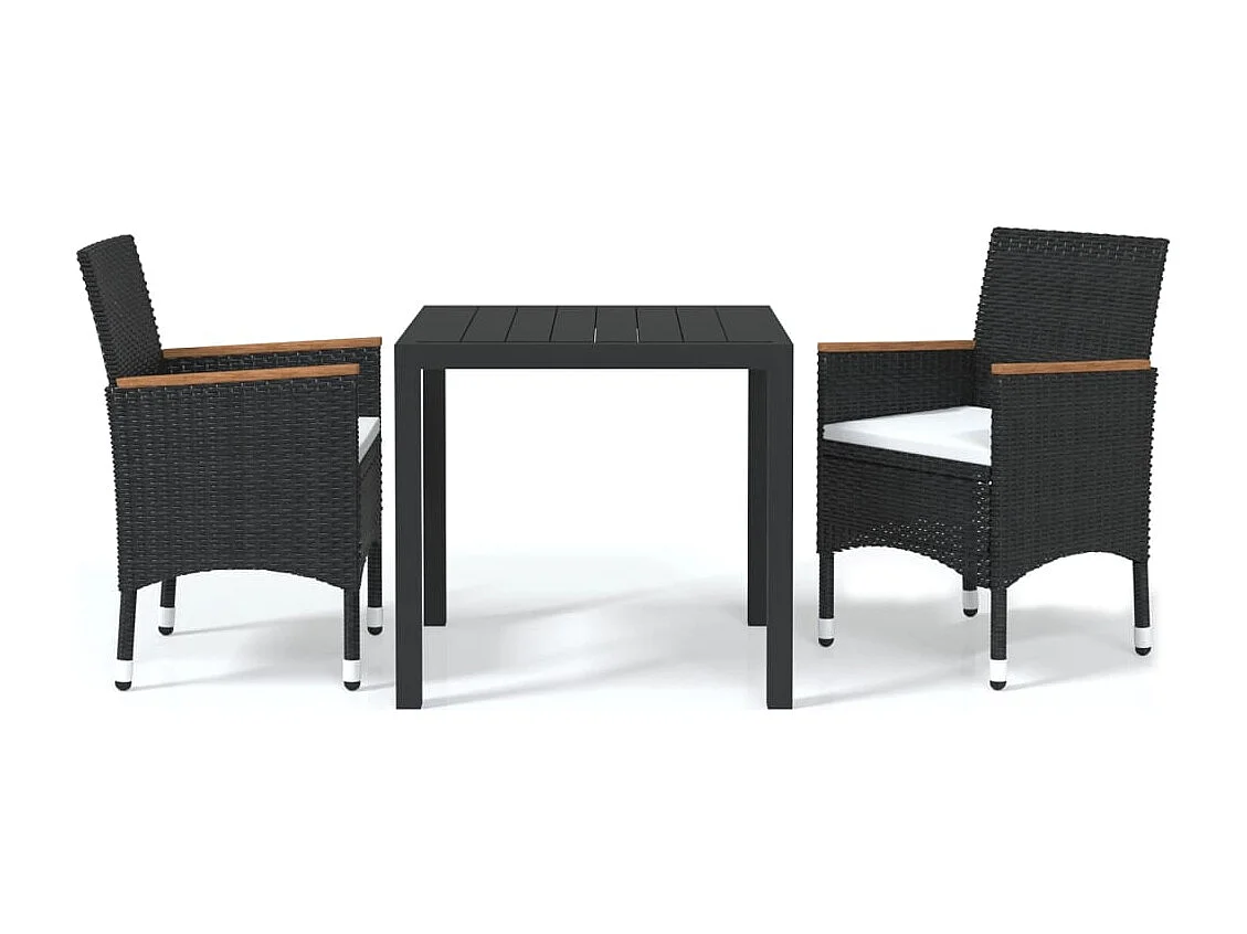 Kelly  Ensemble à dîner de jardin avec coussins 3 pcs poly rotin noir