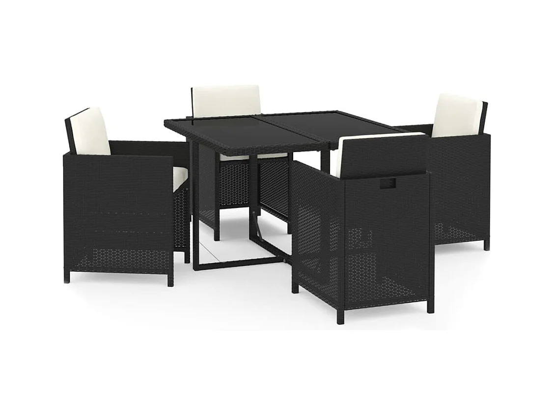 Hugo  Set comedor de jardín 5 pzas con cojines ratán sintético negro