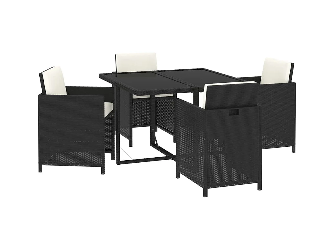 Hugo  Set comedor de jardín 5 pzas con cojines ratán sintético negro