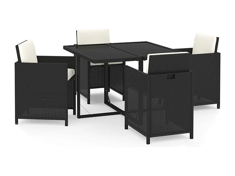 Hugo  Ensemble à dîner de jardin avec coussins 5 pcs poly rotin noir