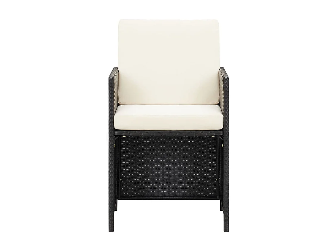 Hugo  Ensemble à dîner de jardin avec coussins 5 pcs poly rotin noir