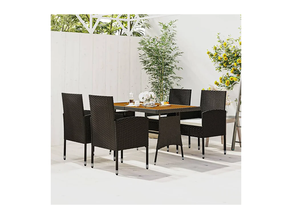 Ayoub  Mobilier à dîner d'extérieur 5 pcs Résine tressée Noir