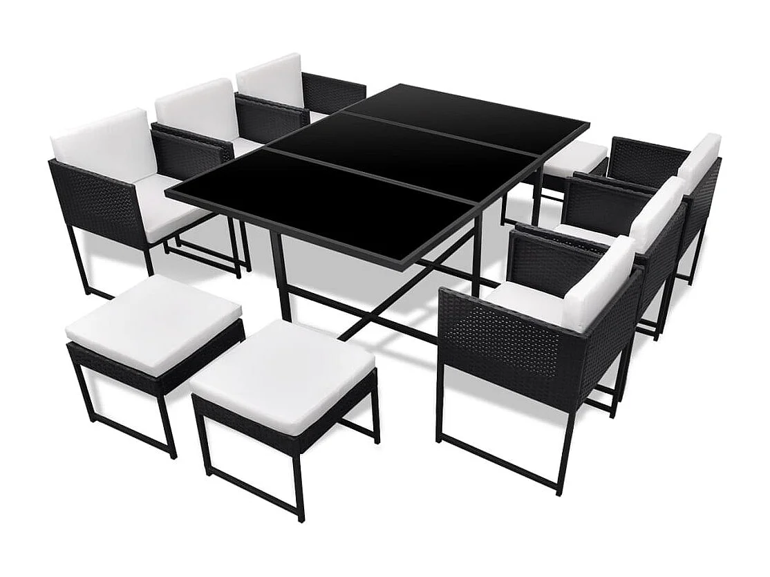 Wardo  Salon de jardin 11 pcs avec coussins Résine tressée Noir