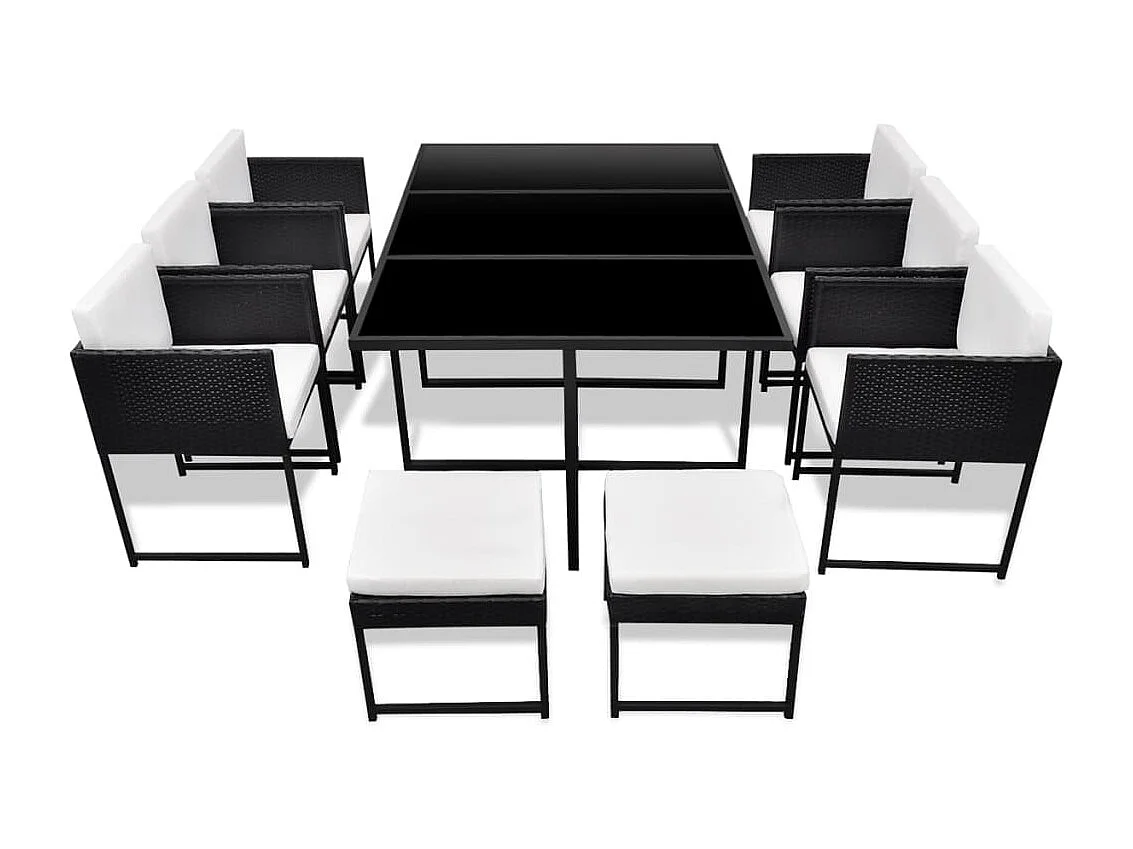 Wardo  Salon de jardin 11 pcs avec coussins Résine tressée Noir