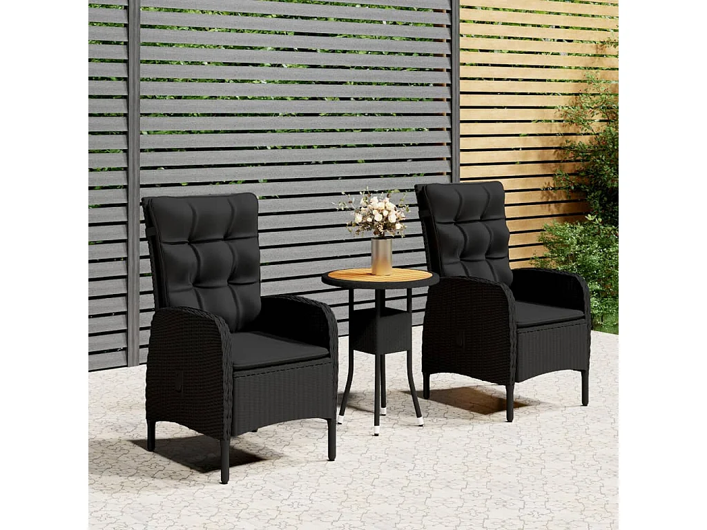 Ortona  3-delige Tuinset poly rattan zwart